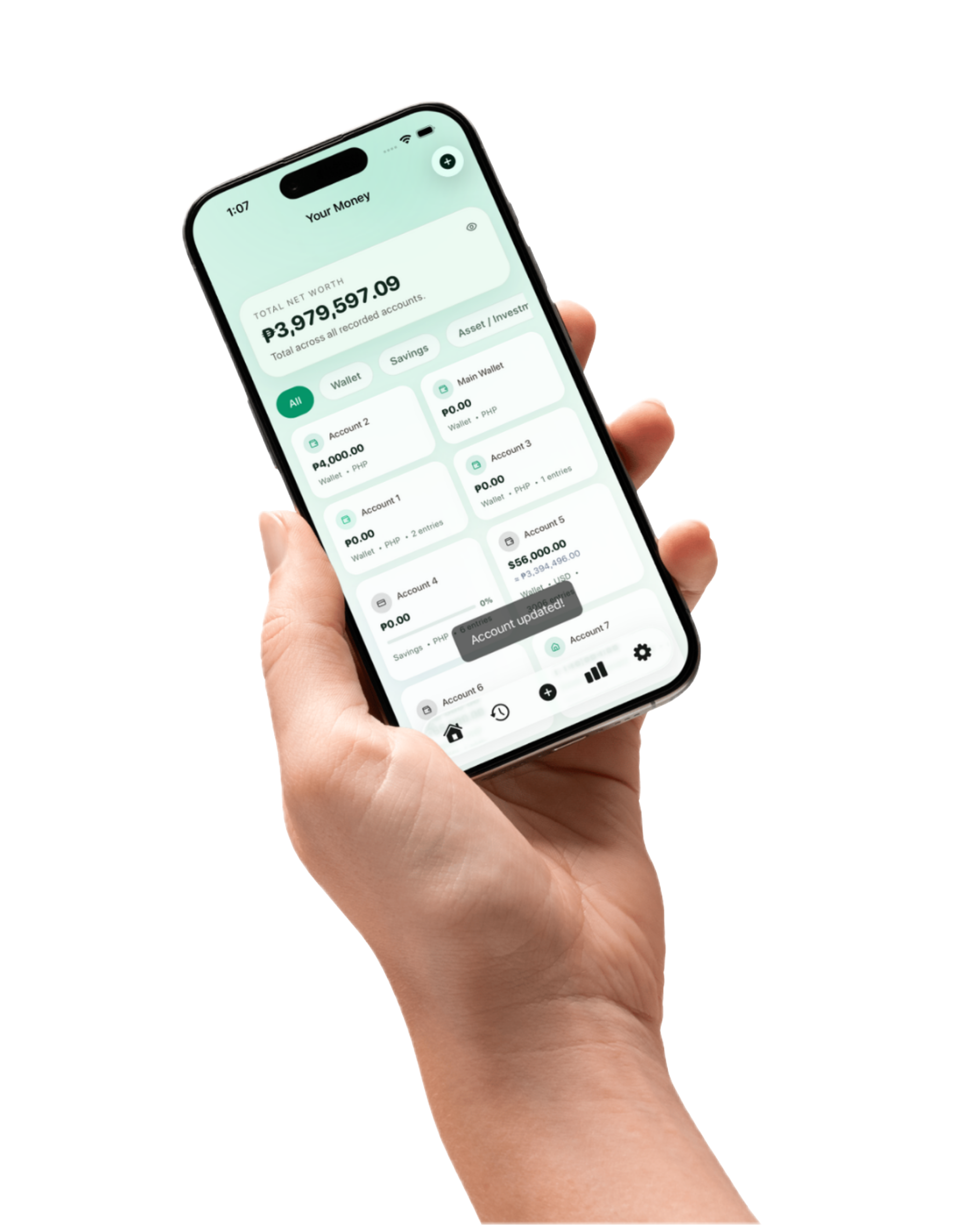 KwartaPlus accounts screen